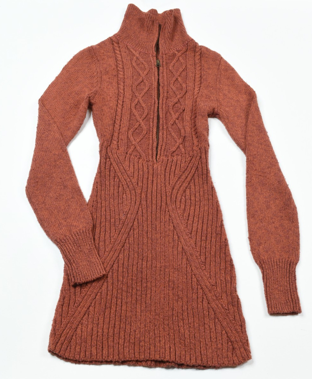 Free People Sweater Dress Womens XS Rust Cable Knit Quarter Zip Mock Neck
